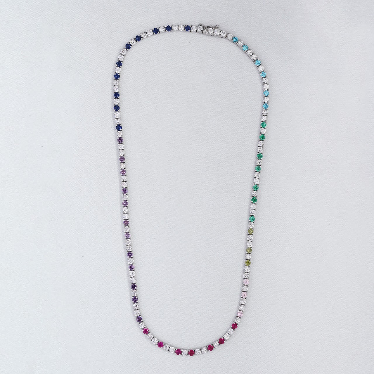 Rainbow Diamond Tennis Necklace- in stock