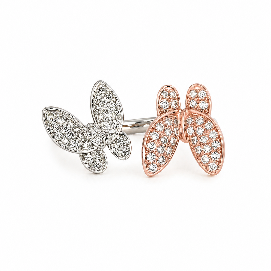 14K Pave Double Butterfly Ring