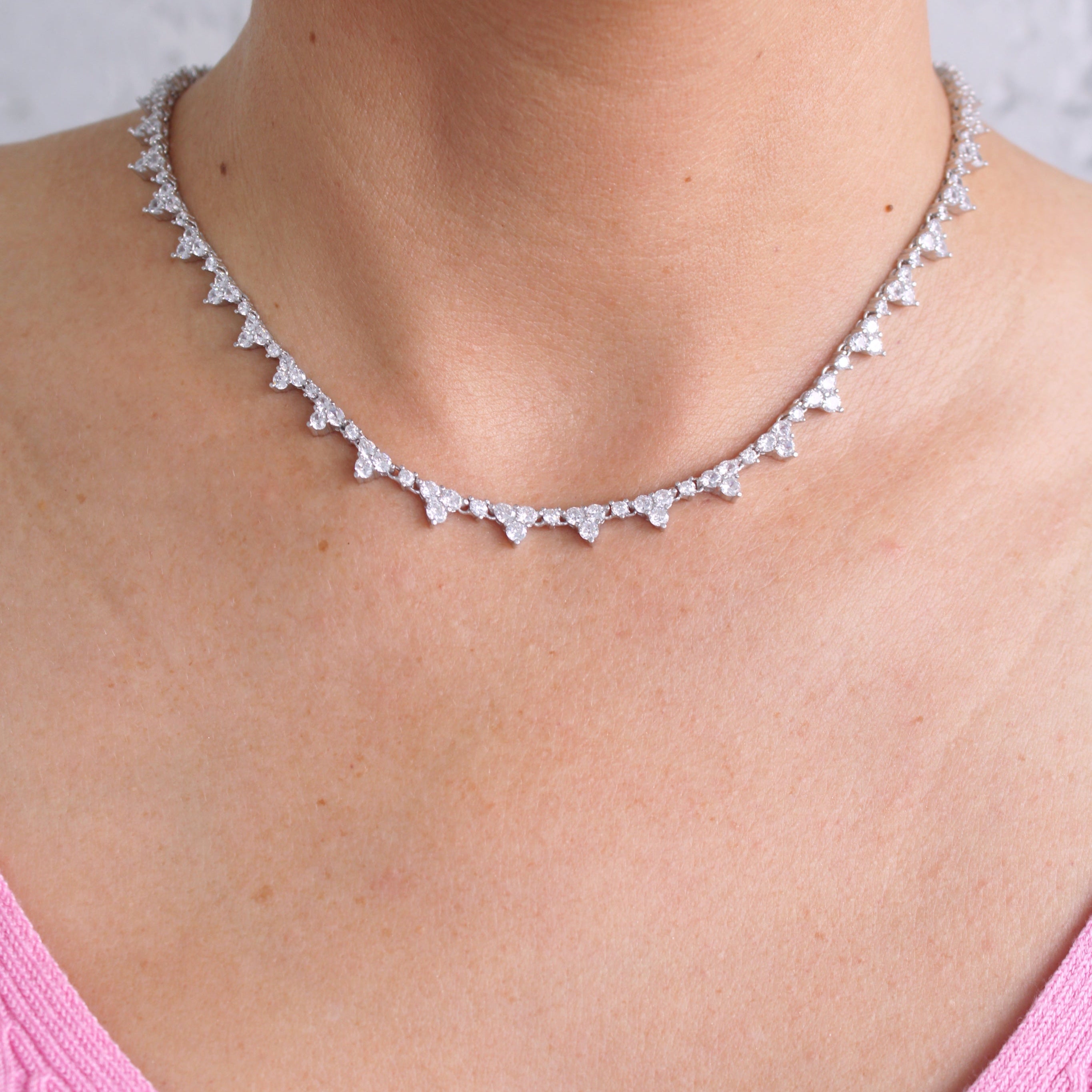 Trio Cluster  Tennis Necklace