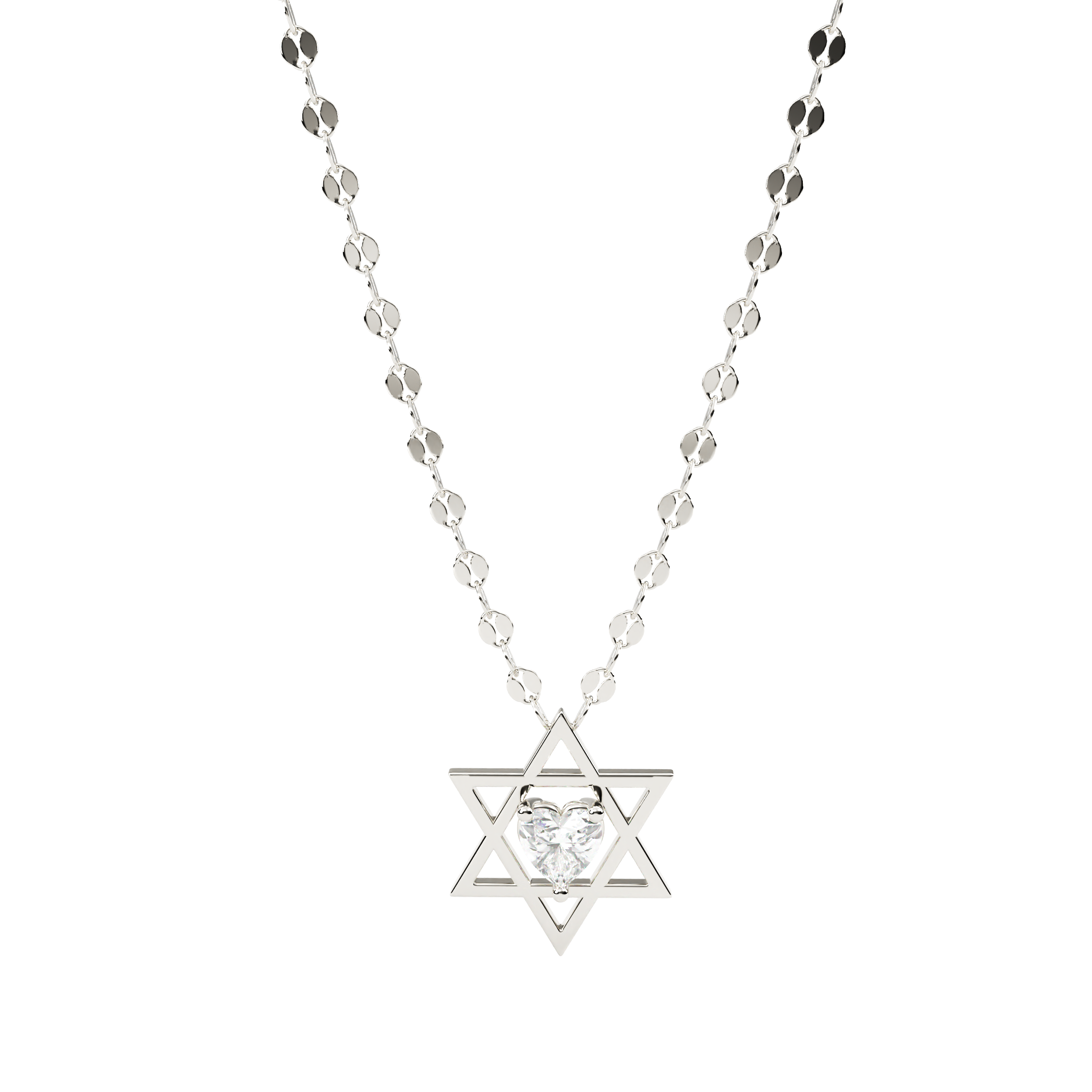 14k Star Of David with Floating Heart Diamond Charm