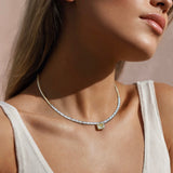 14K Half Axis and Baguette with Radiant Stone Necklace