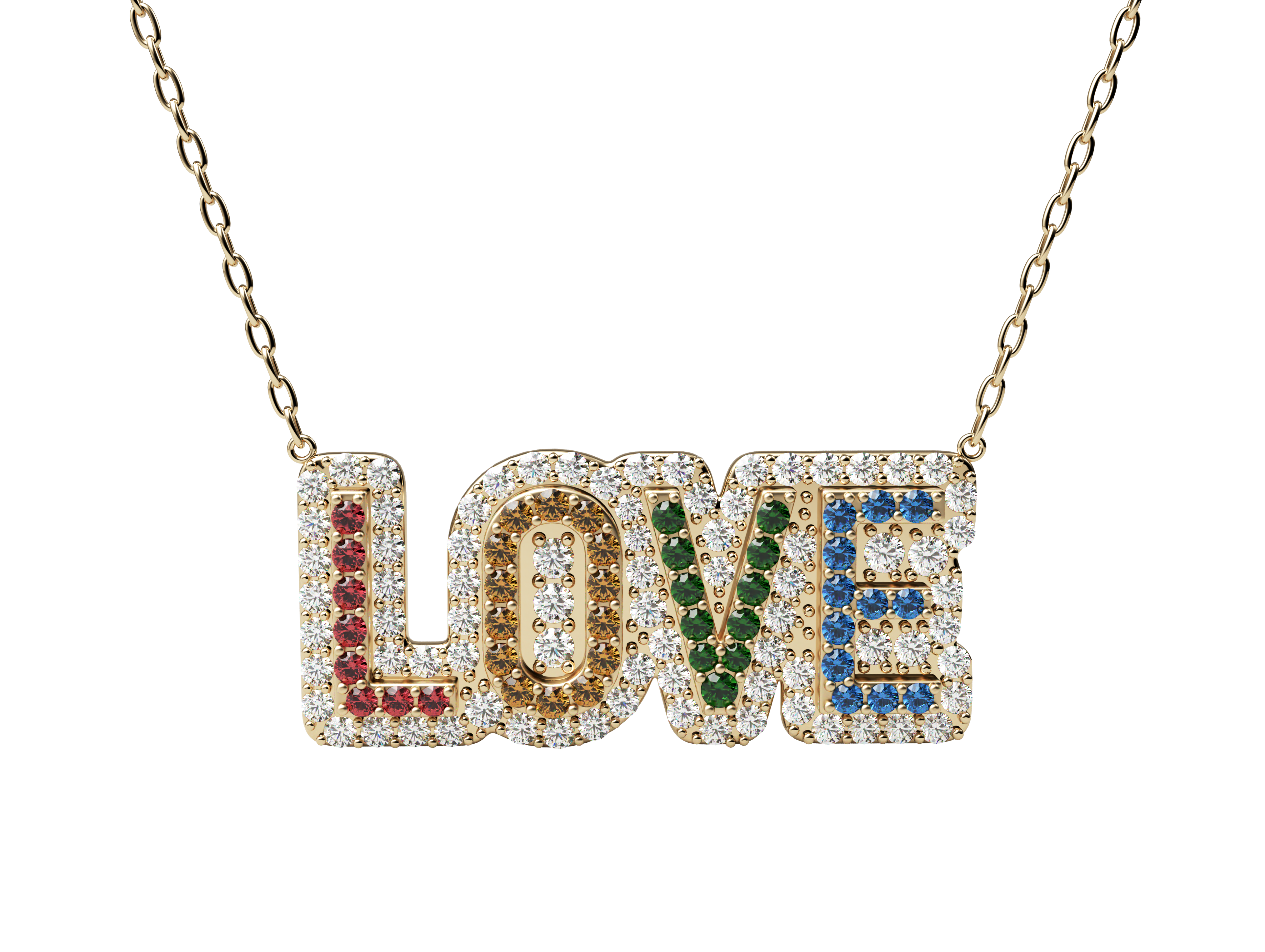 Rainbow Pave Outline Necklace- Limited Edition