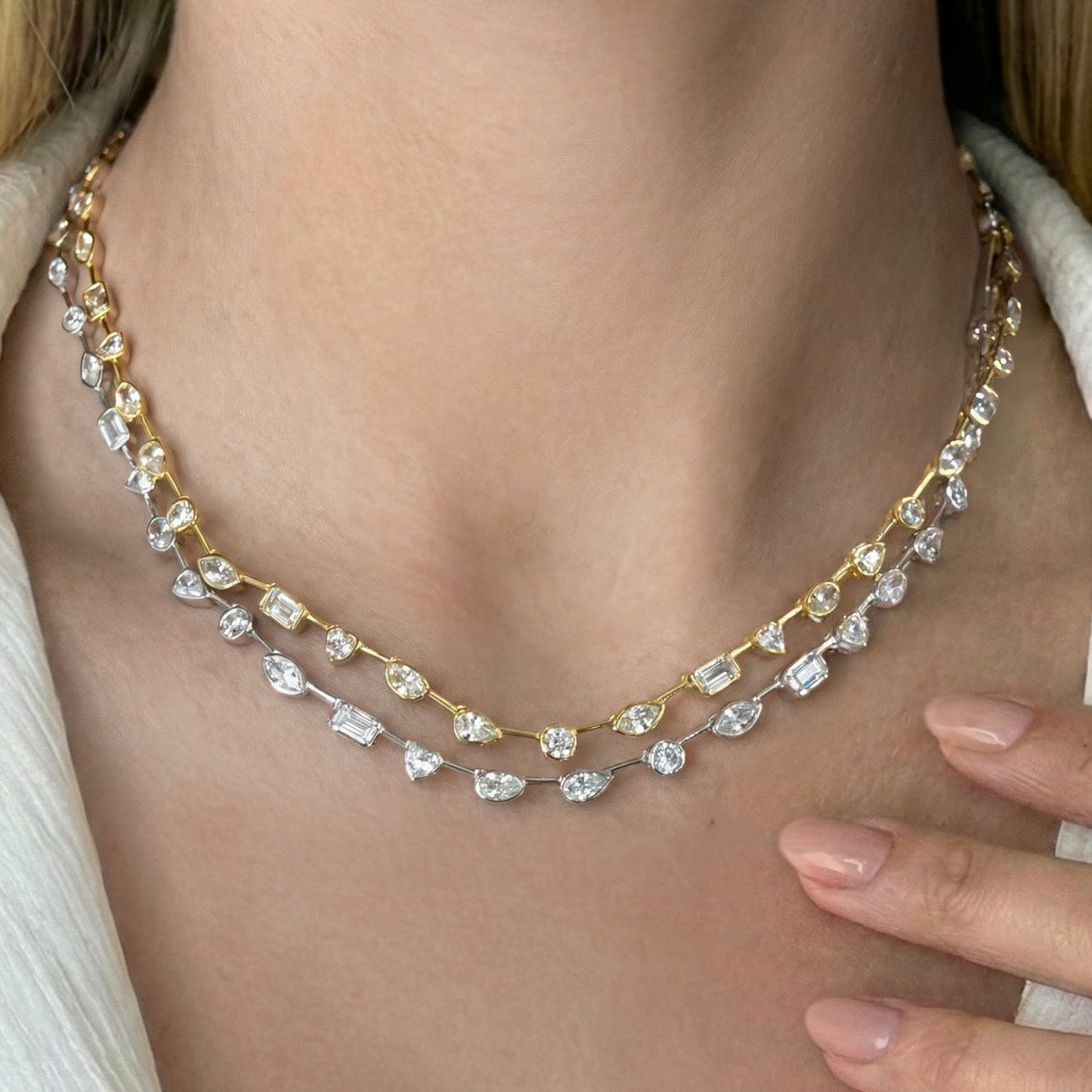 Multi Shape Bezel Tennis Necklace
