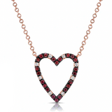 14k Ruby and Diamond Outline Heart Necklace