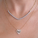 14k Pave Outline Fluted Heart Necklace