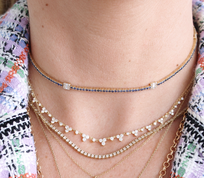 14k Trio Cluster Diamond Necklace On A Thin Chain - In stock