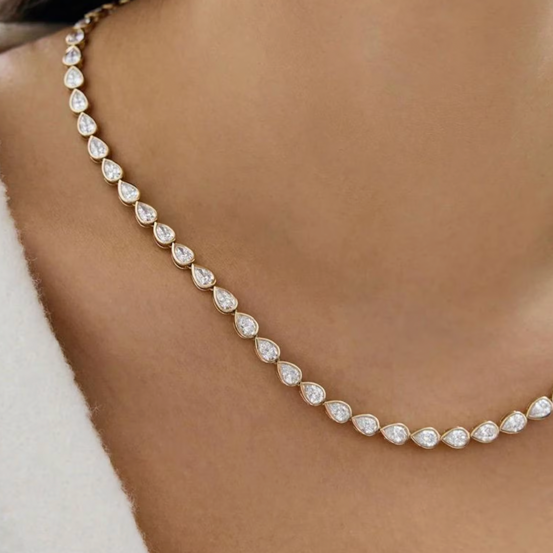 Pear Bezel Tennis Necklace