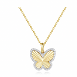14k Pave Outline Fluted Butterfly Necklace