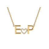 14k Diamond Solid Initial And Heart Necklace