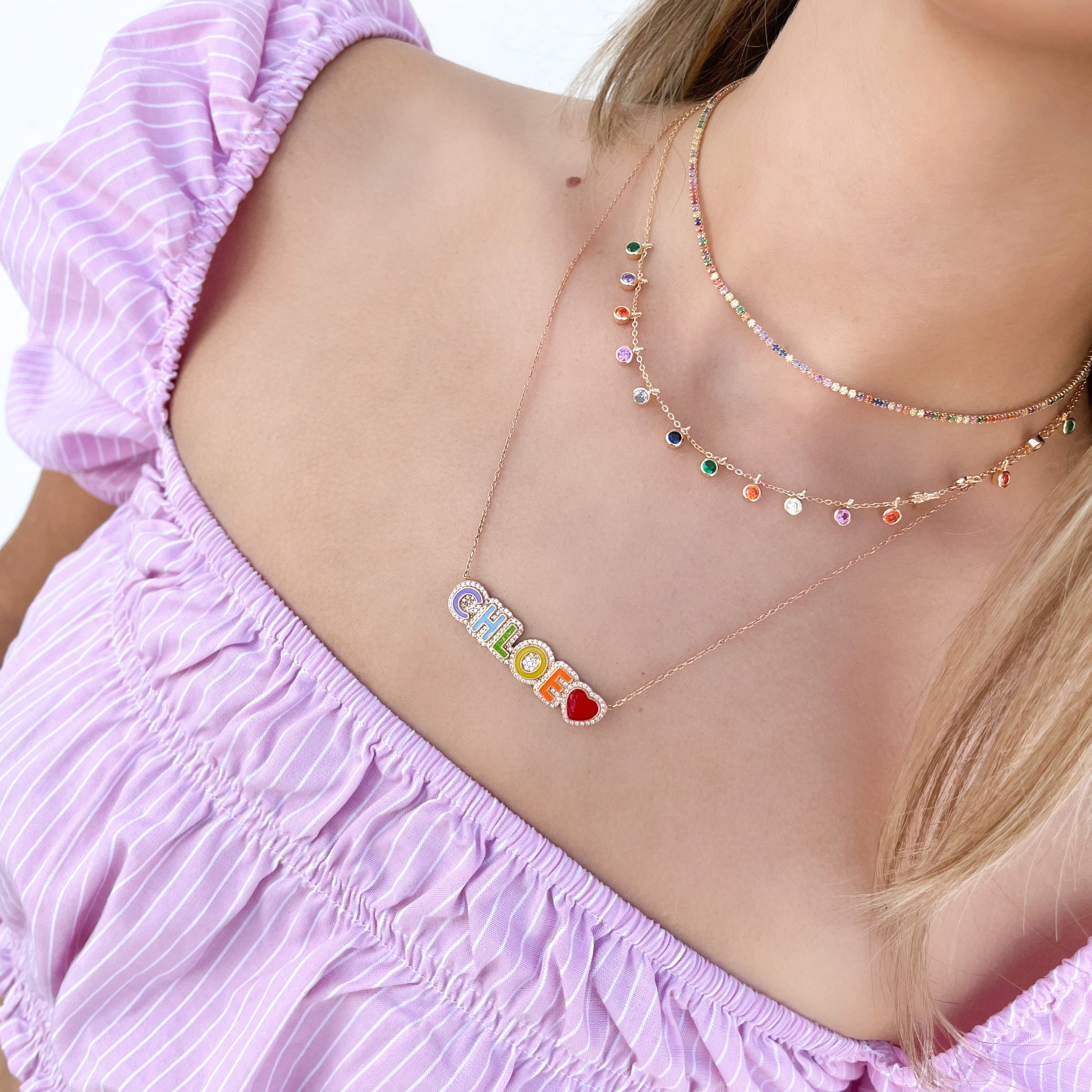 Rainbow Pave Outline Enamel Necklace- Limited Edition