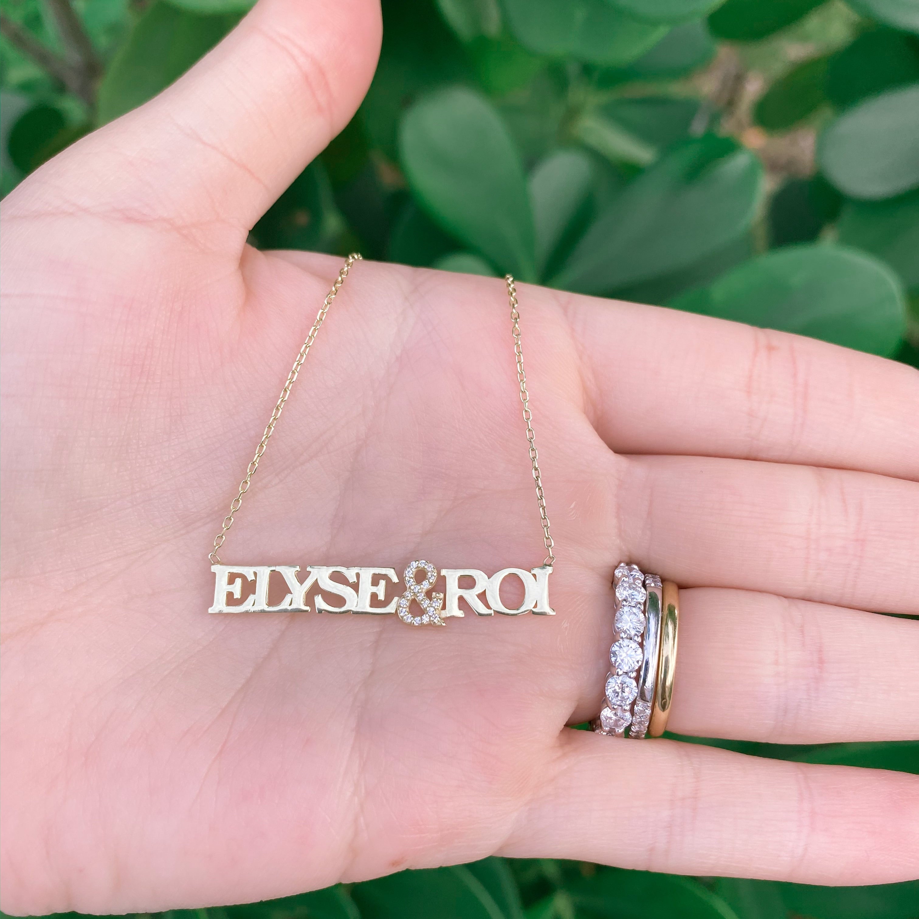 14k Multi Name Necklace With Pave &