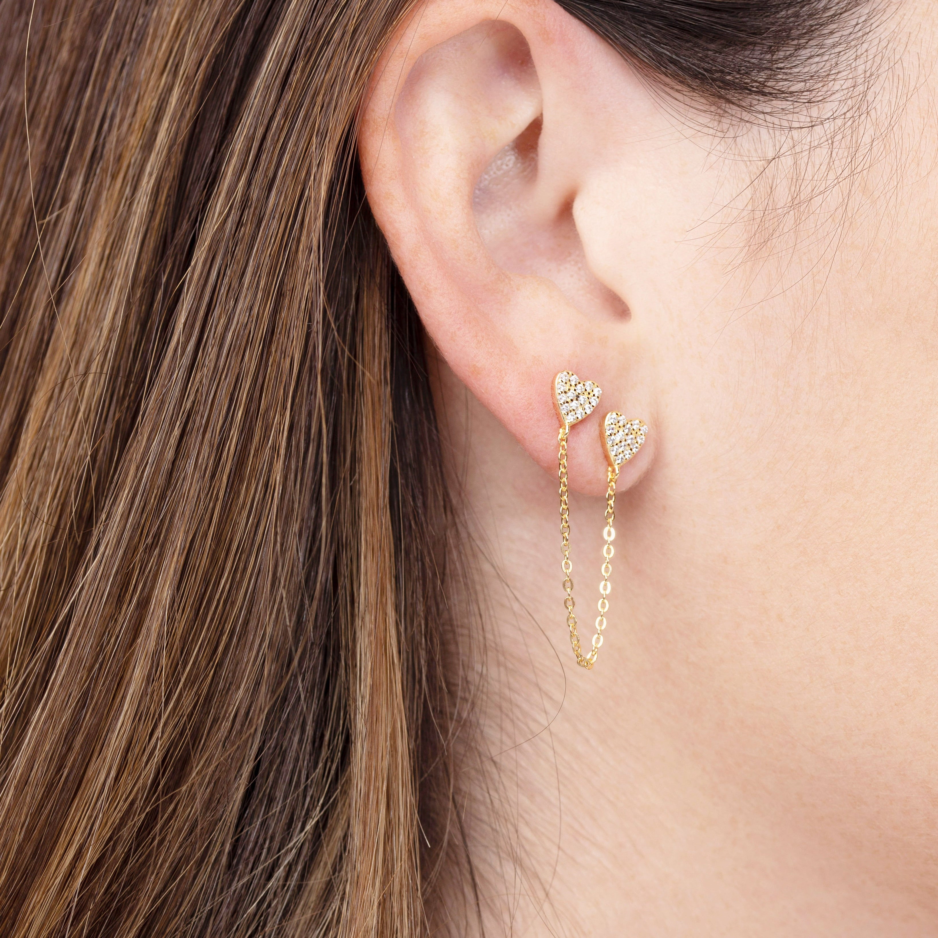 Double Pave Heart Chain Earrings-pre Order