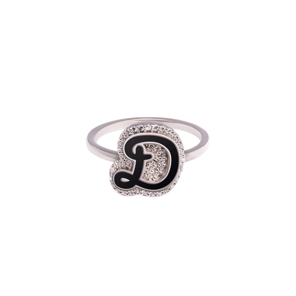 Pave Outline Enamel Intial Ring